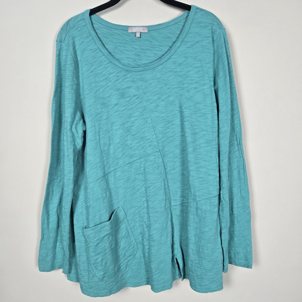 Habitat Womens Slub Knit Tunic Top Size M Teal Flowy Lagenlook Casual Relaxed - Picture 1 of 6
